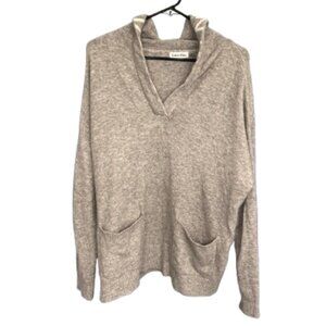 🤎 Calvin Klein Tan Knit Hoodie Sweater With Front Pockets – Size L